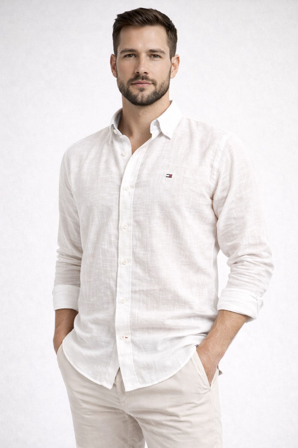 CAMISA SOCIAL CAMBRAIA DE LINHO MANGA LONGA TOMMY HILFIGER